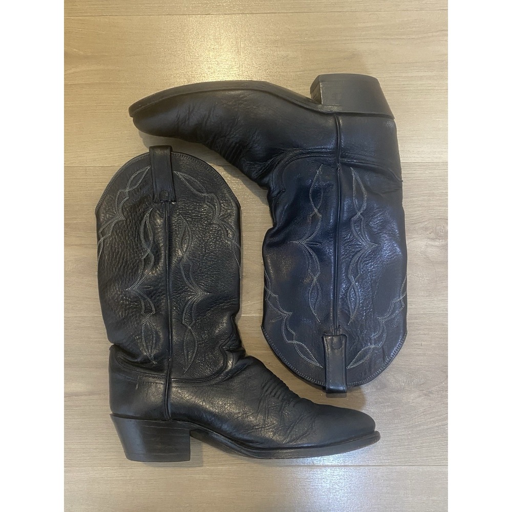Dan Post Black Cowboy Boots 16530 Western Stitch Embroidery Pointed Toe Men 8.5